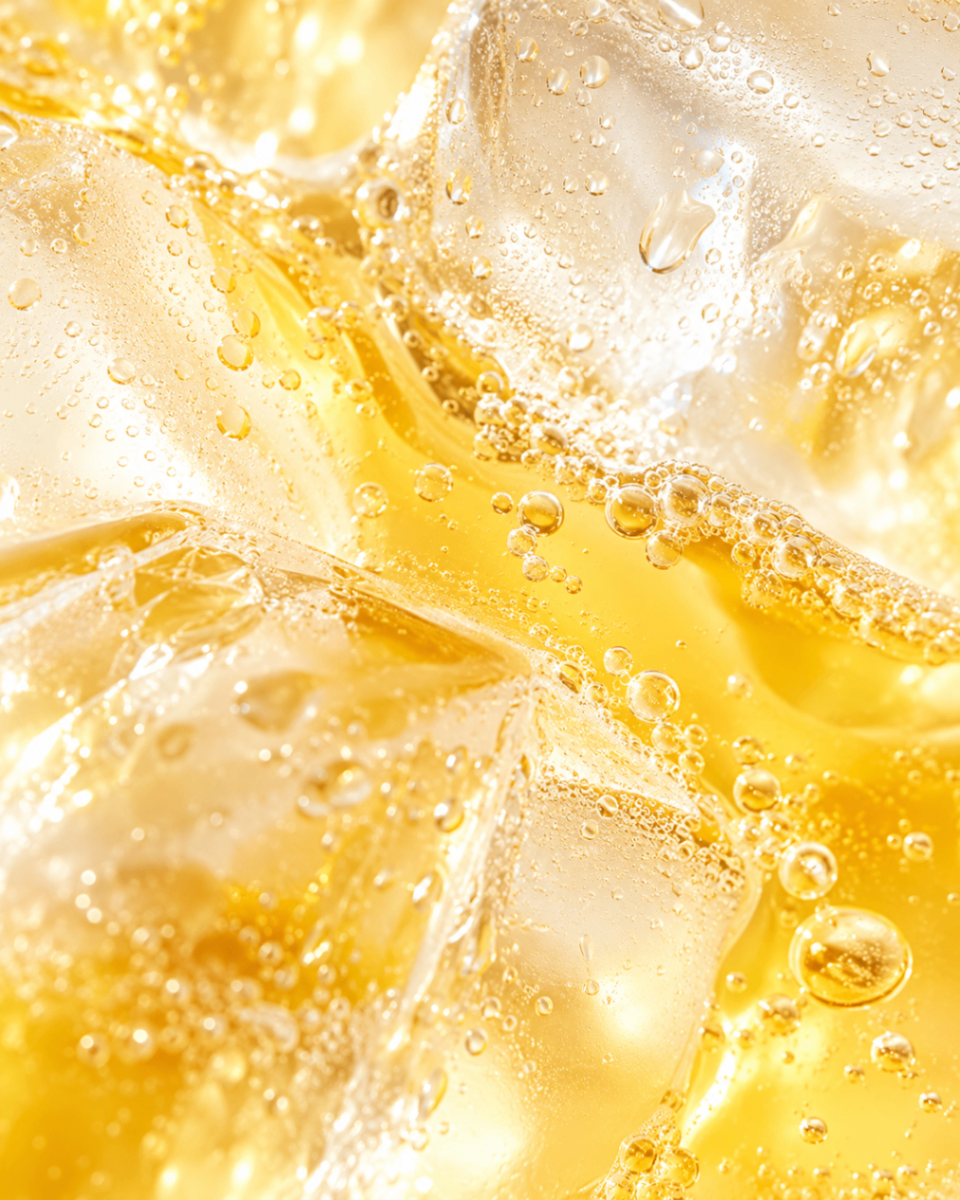 A macro view of ice and Pineapple Passion PREP™