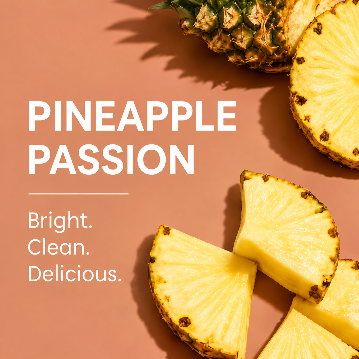 Pineapple Passion — sliced fresh pineapple on a warm terracotta background