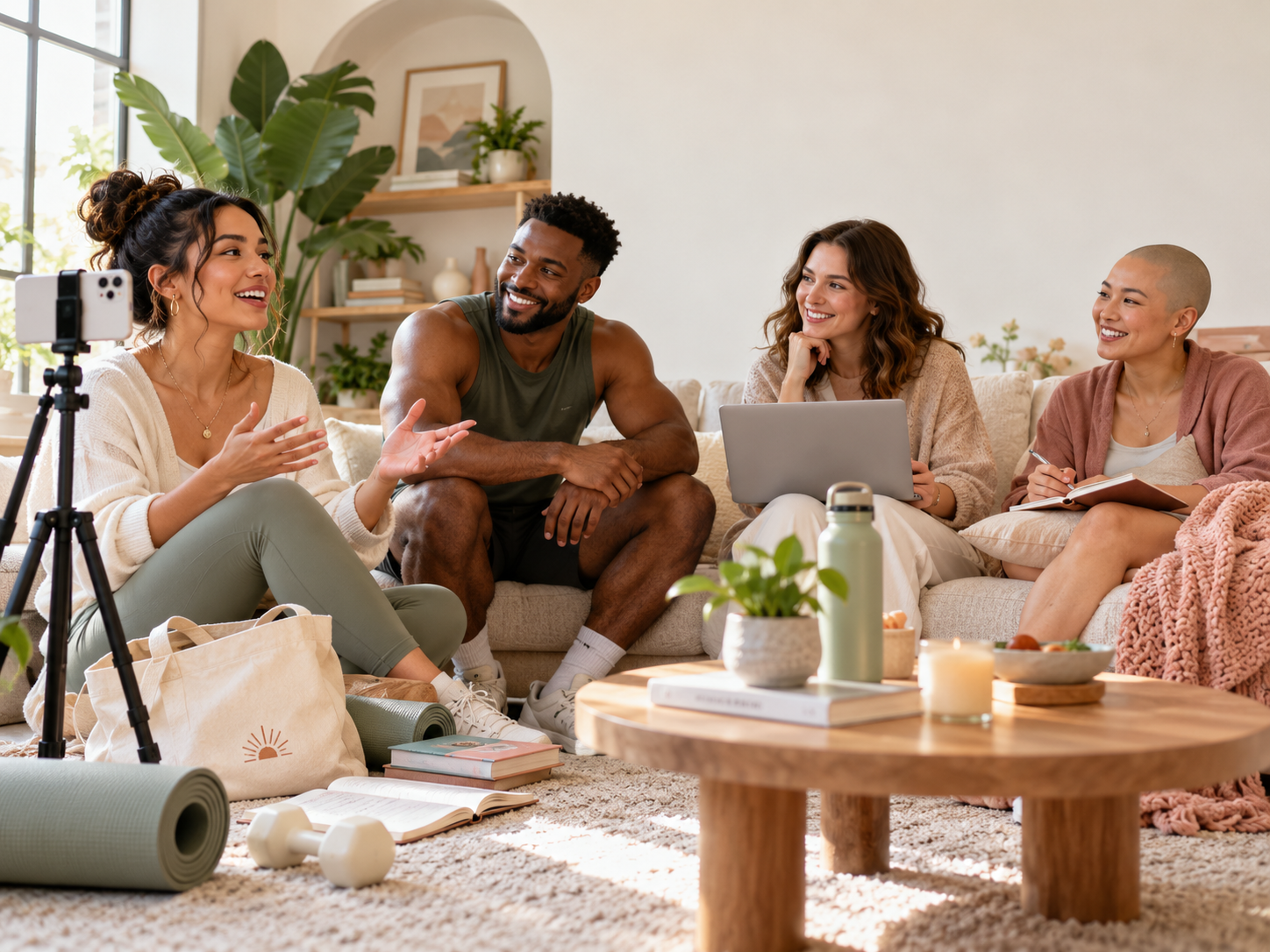GlowWell ambassadors and creators talking together in a bright living room