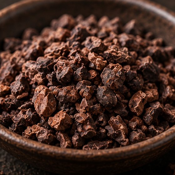 Raw cacao nibs.